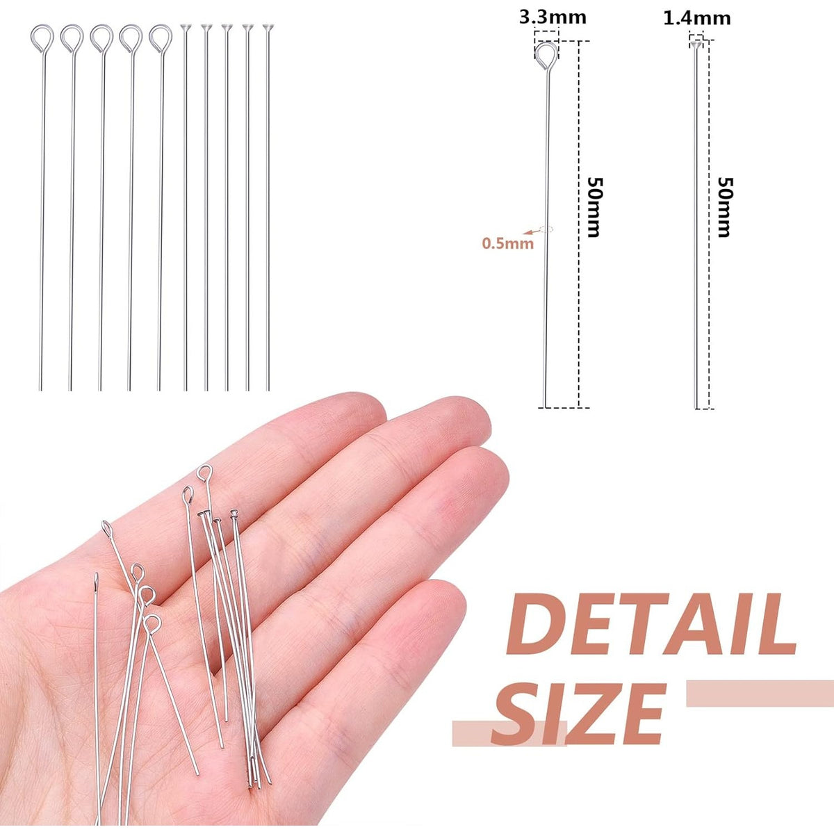 200pcs 50 mm Stainless Steel Open Eye Pins Flat Head Pins Jewelry Headpins Findings with a Plastic Box for DIY Charm Beads Bracelet Necklace Jewelry Making