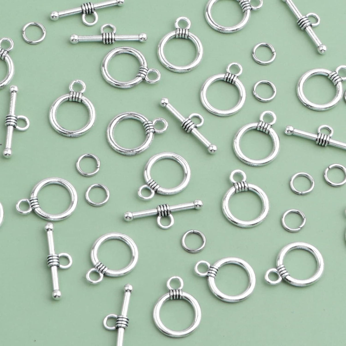 50 Sets Toggle Jewelry Clasp Sets Metal Toggle Clasps Connectors Bar and Round Ring Clasps with 100pcs Open Jump Rings and a Box for DIY Jewelry Making