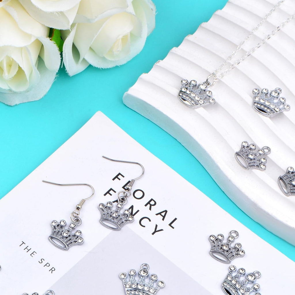 20pcs Silver Crown Shape Dangle Charms Alloy Lovely Queen Crown Pendants with Rhinestone Craft Supplies for DIY Necklace Earrings Jewelry Making Valentine's Gifts, 2 Styles