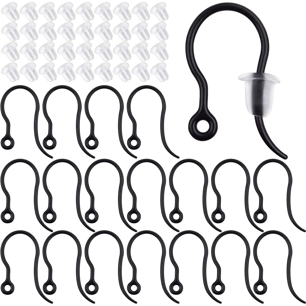 100pcs Black Plastic Earring Hooks French Earwire Fish Hooks with Loop and 100pcs Clear Earring Safety Backs for Women DIY Earrings Jewelry Making