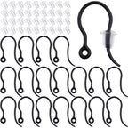 100pcs Black Plastic Earring Hooks French Earwire Fish Hooks with Loop and 100pcs Clear Earring Safety Backs for Women DIY Earrings Jewelry Making