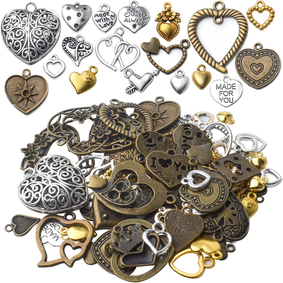 100g Heart Shape Charm Alloy European Style Heart Love Charms Jewelry Charms Pendant for DIY Necklace Bracelet Jewelry Crafts Making Supplies