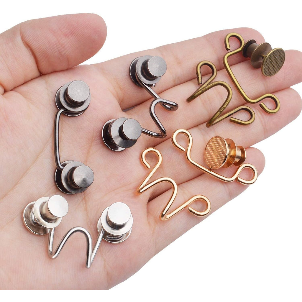 Adjustable Waist Buckles Set, 4 Sets Adjustable Waist Buckle Extender Jeans Buttons Extender Nail-Free Waist Extender Button Fit Instant Button, Golden, Silver, Gun Black, Bronze