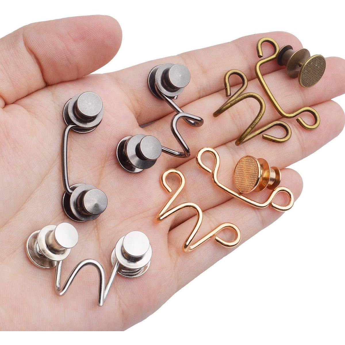 Adjustable Waist Buckles Set, 4 Sets Adjustable Waist Buckle Extender Jeans Buttons Extender Nail-Free Waist Extender Button Fit Instant Button, Golden, Silver, Gun Black, Bronze