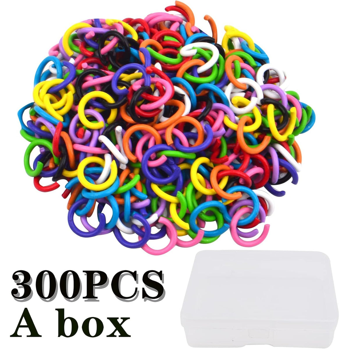 300pcs 10 Colors 8mm Open Jump Rings Metal Single Jump Ring Links Wire Ring Connectors with a Plastic Box for DIY Choker Necklaces Bracelet Jewelry Making
