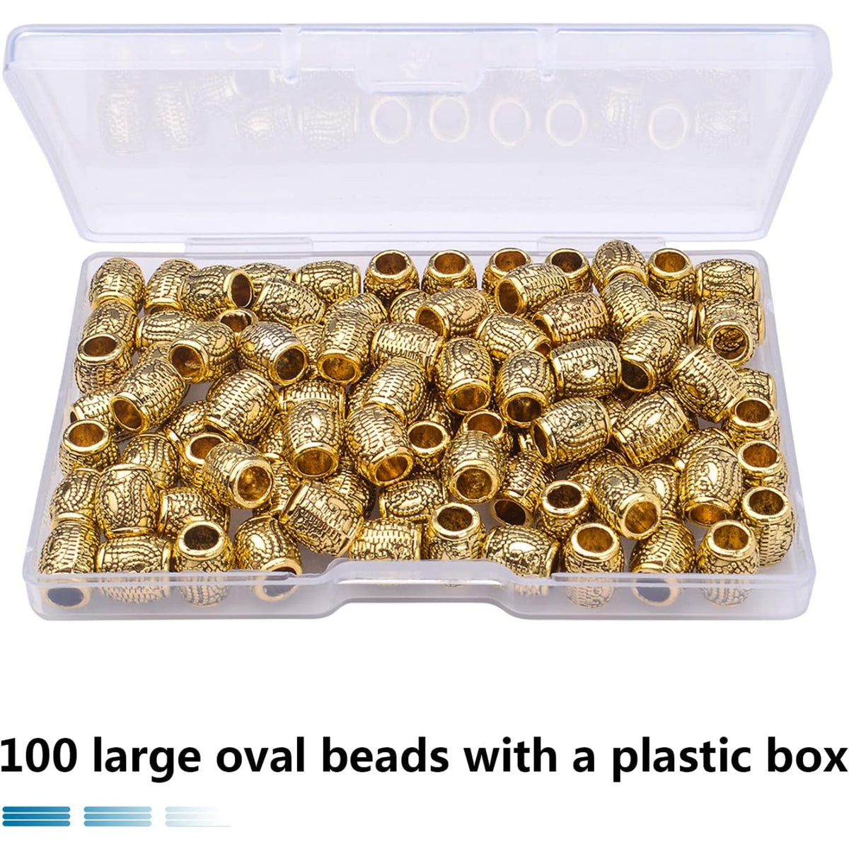 100pcs Antique Silver Oval Spacer Beads Alloy European Large Hole Loose Beads with A Plastic Box for DIY Bracelet Jewelry Making Handmade Decor, Hole: 4.3 mm