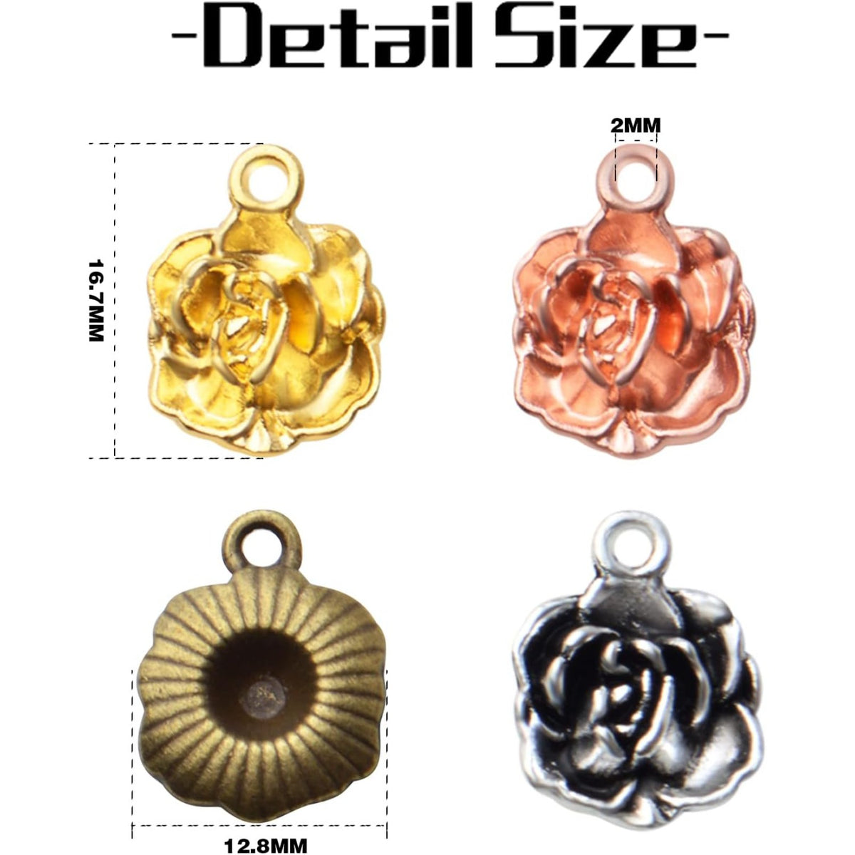 60pcs Rose Pendant Charm Tibetan Alloy Rose Flower Charms Pendants Flower Bead Charms DIY Earrings Bracelet Necklace Jewelry Making for Birthday Valentine's Gifts,4 Colors