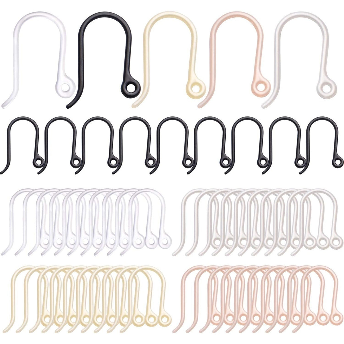 Plastic Earring Hooks, 50pcs Non-Allergenic Plastic Earring Hooks Safety Ear Wire Hooks Earring Findings for DIY Jewelry Making, 13x9mm, Golden, Silver, Black, Pink, Clear(Small)