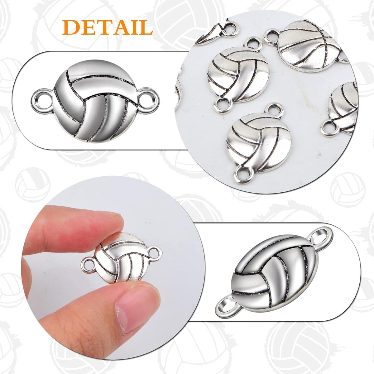 50pcs Antique Silver Volleyball Charms Connectors Vintage Alloy Sport Theme Ball Pendants Links Craft Supplies for DIY Bracelet Jewelry Making Volleyball Players Gifts