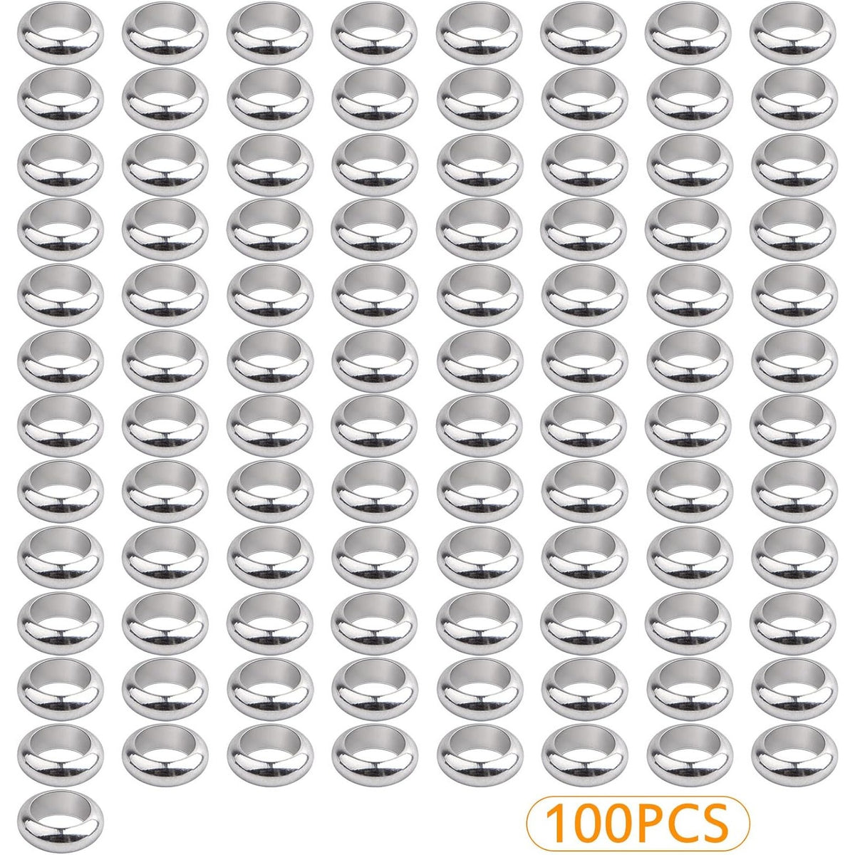 100pcs Stainless Steel Smooth Round Spacer Beads Tibetan European Large Hole Rondelle Spacer Beads Accessories for DIY Necklace Bracelet Jewelry Making Supplies, Hole: 4 mm
