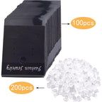 100pcs Black Earring Display Cards Velvet Plastic Earring Card Holders and 200pcs Clear Bullet Earring Backs for Ear Studs Jewelry Accessory Displaying, 3.7 x 5 cm