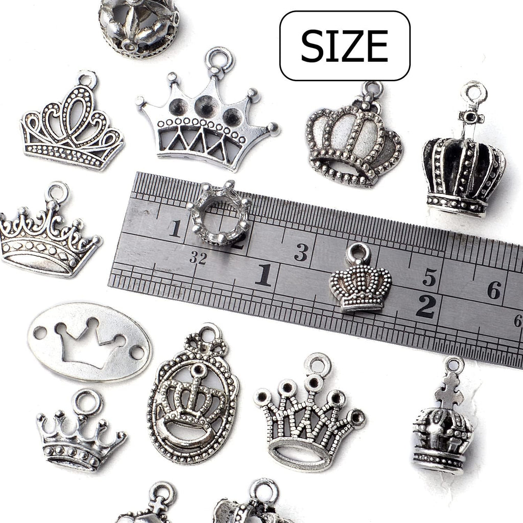100g Antique Silver King Crown Charms Alloy Crown Pendant Charms Mixed Styles Jewelry Crown Charms for DIY Bracelet Jewelry Making Crafts Supplies