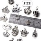 100g Antique Silver King Crown Charms Alloy Crown Pendant Charms Mixed Styles Jewelry Crown Charms for DIY Bracelet Jewelry Making Crafts Supplies