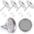 50 Pieces Stainless Steel Stud Silver Earring Cabochon Setting Post Cup for 10mm and 50 Pieces Clear Rubber Earring Safety Backs