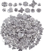 100 Gram(About 130-170pcs) Antique Tibetan Silver Alloy Butterfly Flower Beads Charm Bead Spacers Jewelry Findings Accessories for Bracelet Necklace Jewelry Making