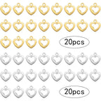 40pcs Hollow Heart Shape Pendant Charms Stainless Steel Tiny Love Charms Craft Supplies for DIY Necklace Bracelet Keychains Jewelry Making Findings, 2 Colors