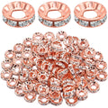 100pcs 10 mm Rhinestone Rondelle Spacer Beads Large Hole Round Crystal Loose Beads Craft Supplies for DIY European Bracelet Jewelry Making Decor, Rose Golden