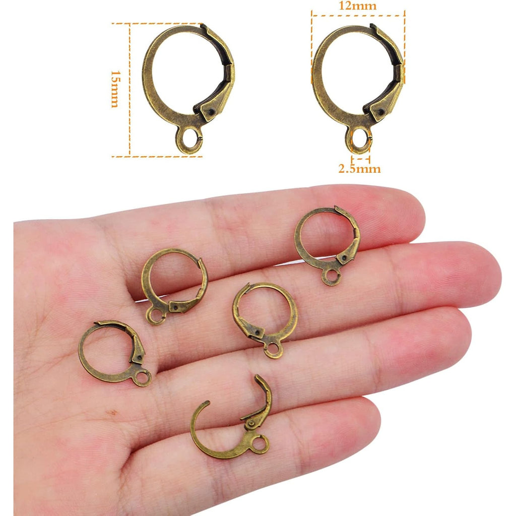 Hypoallergenic Earring Hooks, 120 Pieces Brass Lever Back Earring Round French Hook Ear Wire with Open Loop for Earring Designs Jewelry Making - 4 Colors
