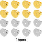 16pcs Golden Plated Brass Locking Earring Safety Backs Hypoallergenic Round Disc Secure Magic Earring Backs Lifters Butterfly Clasps Replacements for Stud Earring, 2 Colors