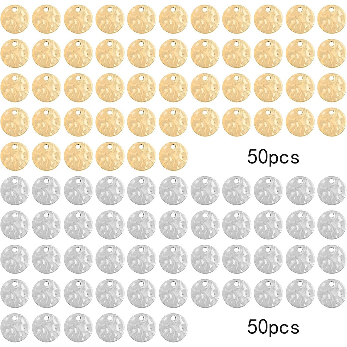 100pcs 10 mm Stainless Steel Flat Round Coin Charms Blank Stamping Tag Pendants Discs with Wavy Textured Pattern for Bracelet Earrings Jewelry Making Christmas Gift, 2 Colors