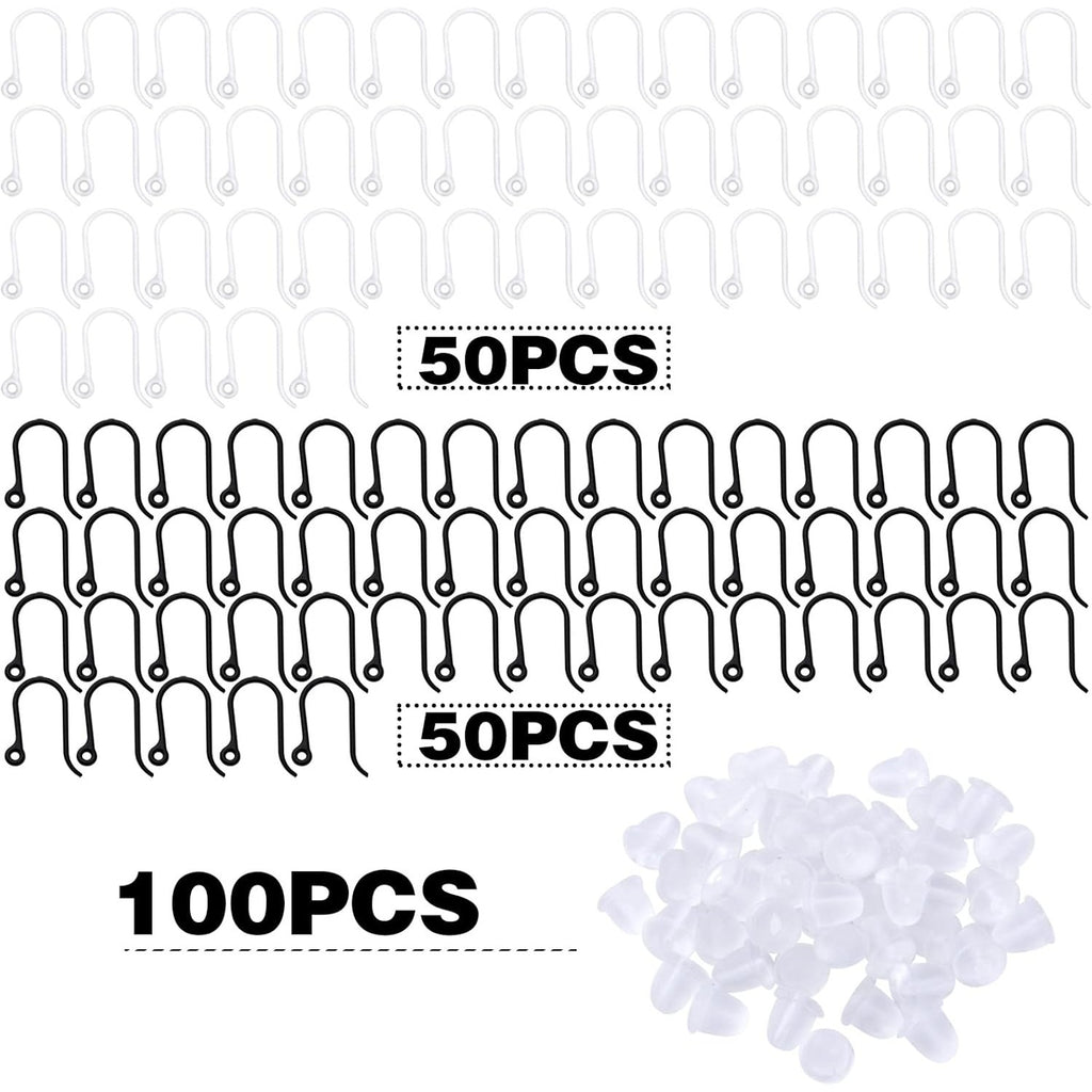 100pcs 2 Colors Resin Earring Hooks Non-Allergenic Ear Wire Hook Earrings with 100pcs Clear Bullet Earring Safety Backs for Women DIY Jewelry Making Supplies