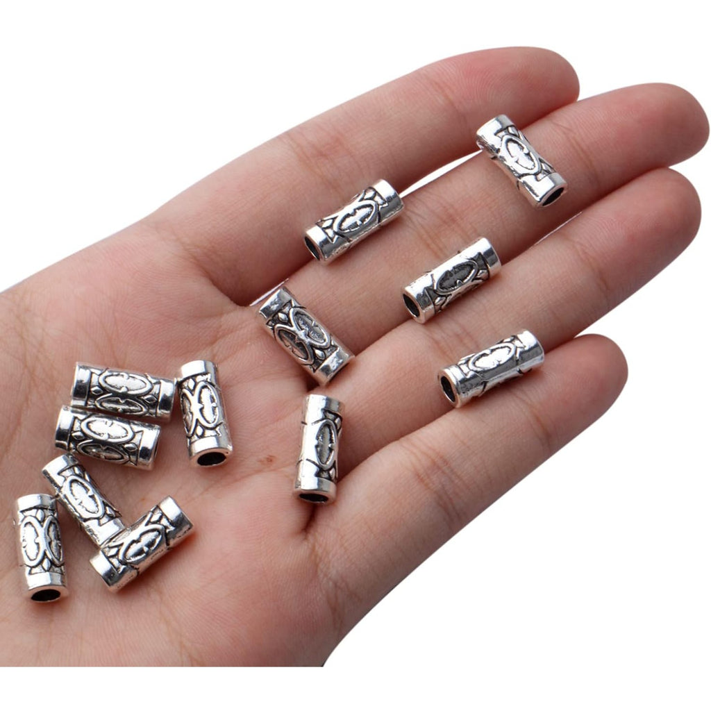 60pcs Antique Silver Column Spacer Beads Alloy Tibetan Beads Spacers Tube Bead Spacer Loose Beads for Jewelry Bracelet DIY Jewelry Crafts Making
