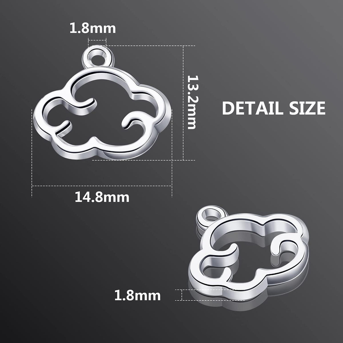 100pcs Antique Silver Cloud Shape Charms Alloy Cloud Pendants and Beads for DIY Earrings, Necklace, Bracelet Jewelry Making and Crafting Accessory