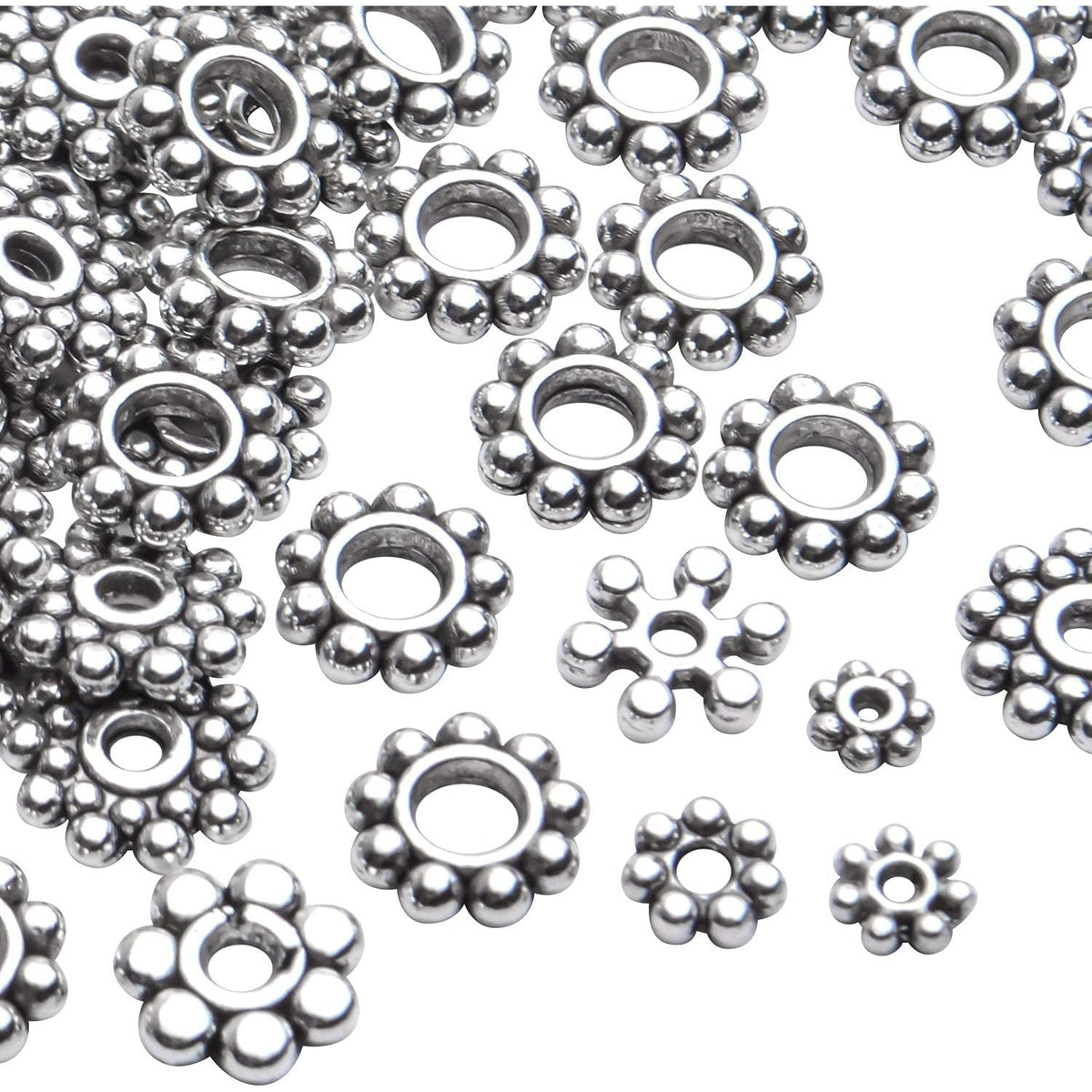 400pcs Tibetan Silver Snowflake Spacer Beads Assorted Daisy Spacer Beads Metal Spacers for DIY Jewelry Making, 8 Styles