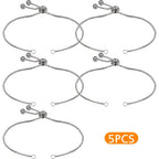 5 Pieces 116 mm Stainless Steel Adjustable Slider Bracelets Hypoallergenic Slider Bracelet Extender Chains with Ball Ends for Women Girls Semi Finished DIY Jewelry Making