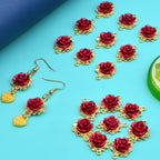 20pcs KC Golden Plated Red Rose Charms Connectors Alloy Lovely 3D Roseflower Shape Dangle Pendants with Double Holes for DIY Necklaces Earrings Jewelry Making Valentine's Gifts
