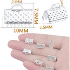 500pcs Silver Plated Pinch Crimp Clamp Ends Cord Ends Fasteners Clasp Metal Ribbon Bookmark Connectors for DIY Bracelet Leather Suede Jewelry Craft Making