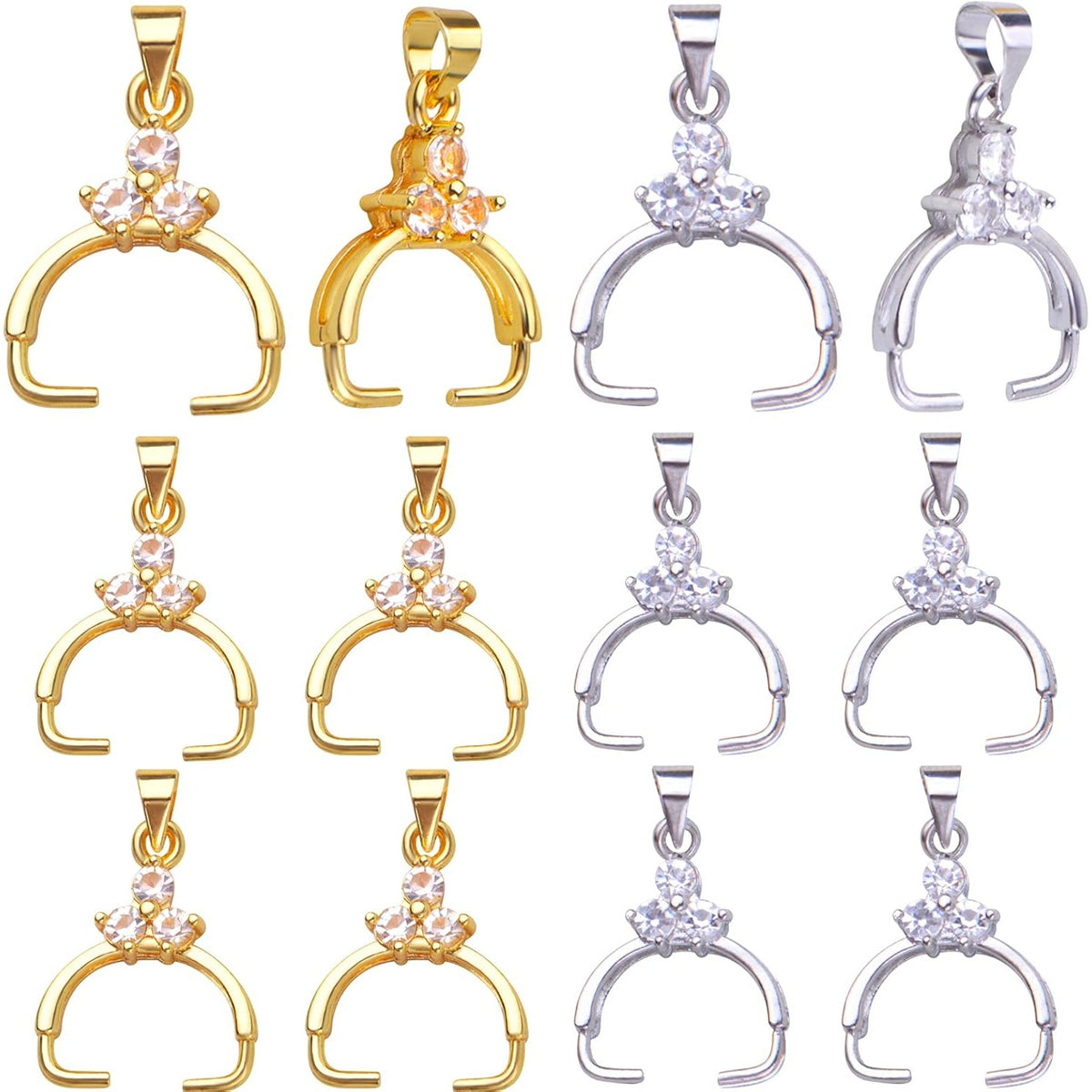 12pcs Cubic Zirconia Pinch Bails Brass Pinch Clip Bail Clasp Dangle Charm Clip Buckle Beads Pendant Connector for DIY Jewelry Making Handmade Decoration, 2 Colors