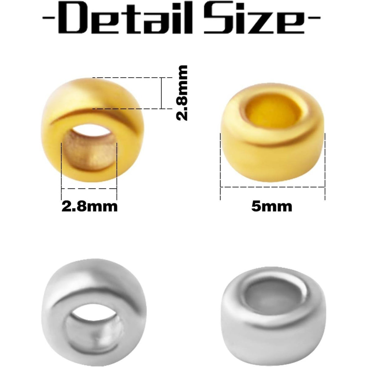 100pcs Alloy Tube Spacer Beads Rondelle Beads European Column Spacers Loose Round Spacers Jewelry Beads Charms for Bracelet Jewelry Crafts Making Supplies,Gold and Silver