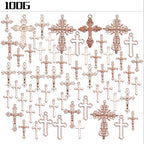 100g Craft Supplies Alloy Rose Gold Jesus Christ Cross Charms Rosary Center Charm Crosses Charms Pendants for Necklace DIY Jewelry Making, Mixed Styles