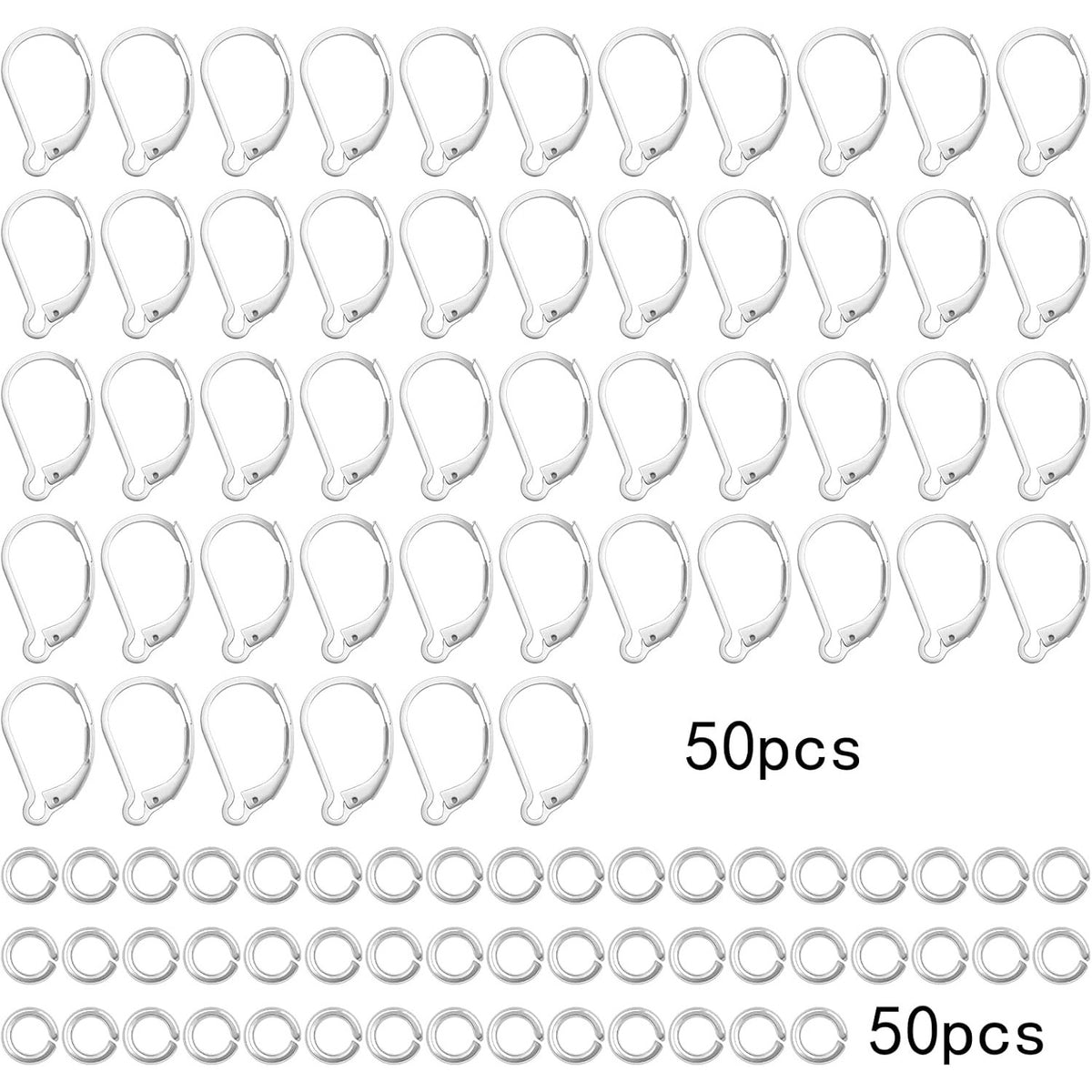 50pcs Stainless Steel Leverback Earring Hooks Hypoallergenic Lever Back French Ear Wire Dangle Hooks with 50pcs Jump Rings for DIY Earrings Jewelry Making Findings