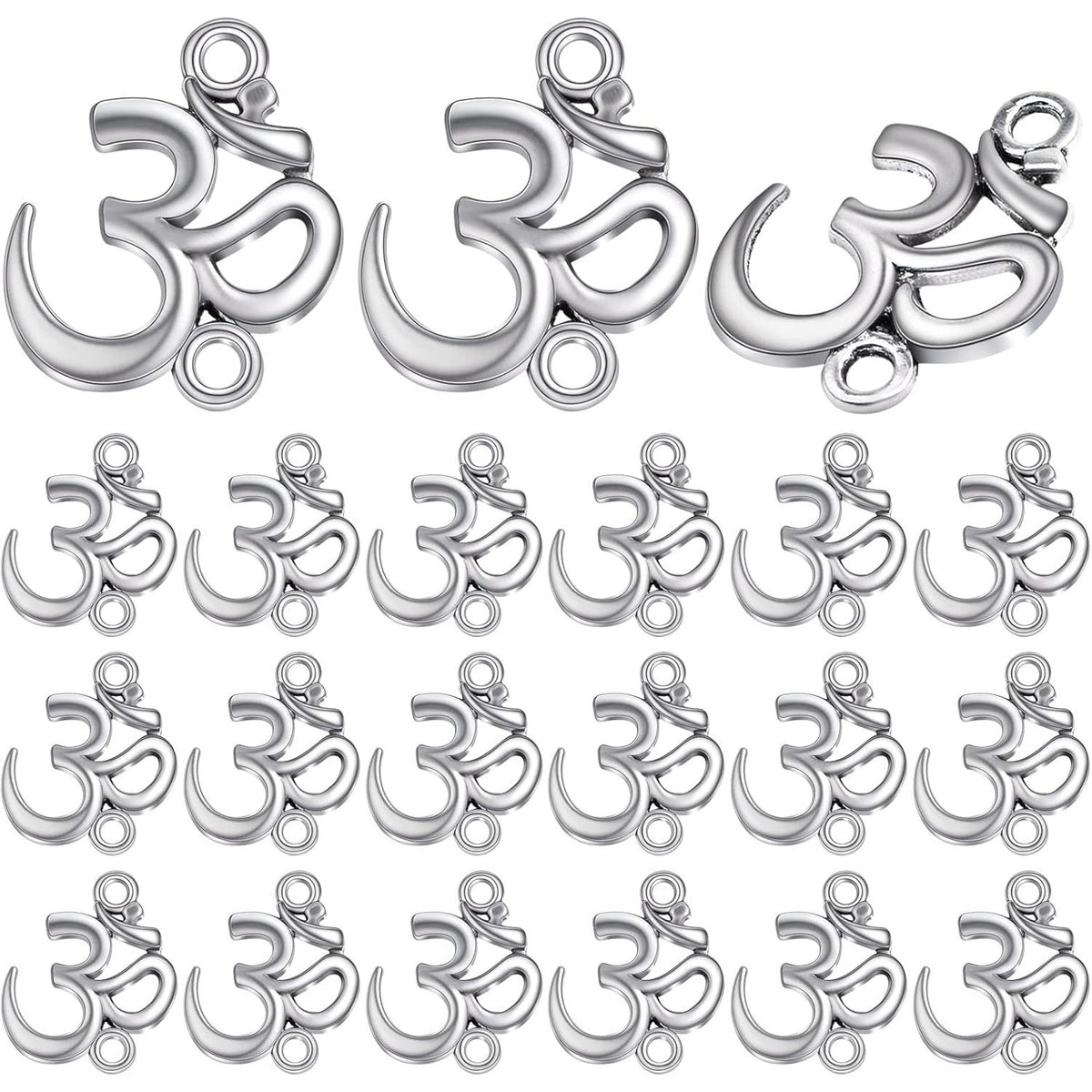 50pcs Antique Silver Chakra Om Sanskrit Dangle Charms Vintage Alloy Yoga OM Pendants Connectors Craft Accessories for DIY Bracelet Necklace Jewelry Making Findings