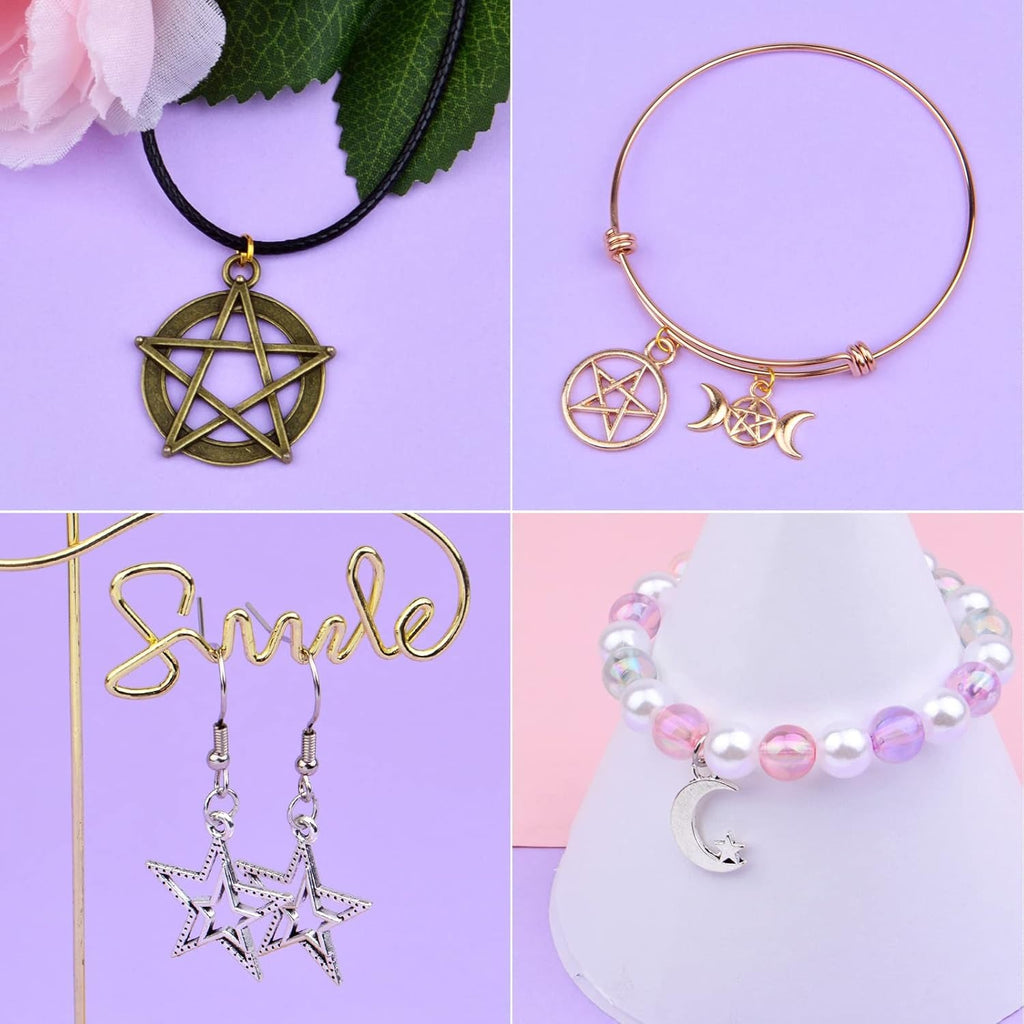 70pcs Mixed Pentacle Star Charms Moon Pentagram Witch Magic Pendants Vintage Alloy Protection Lucky Charms for DIY Necklace Bracelet Earrings Jewelry Making and Crafting
