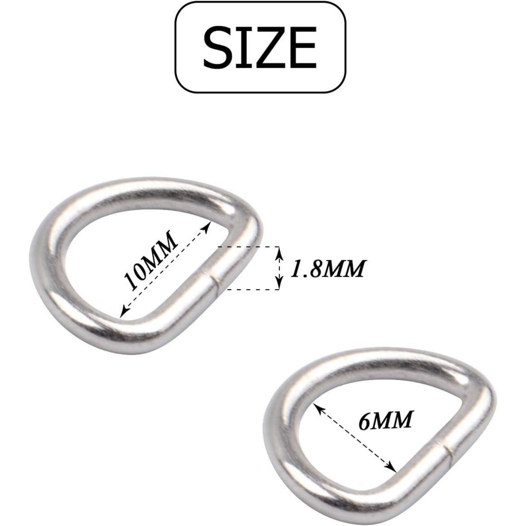 BronaGrand 200pcs 2/5 inch Metal D Ring Buckles D-Ring Loop for Handbag Purse Clothes DIY Accessories