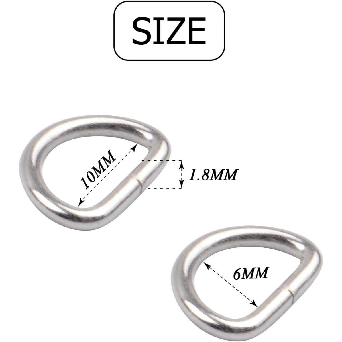 BronaGrand 200pcs 2/5 inch Metal D Ring Buckles D-Ring Loop for Handbag Purse Clothes DIY Accessories