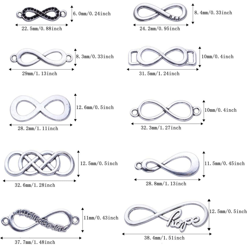 50pcs Mixed Infinity Symbol Charms Pendants for Crafting, Jewelry Findings Making Accessory for DIY Necklace Bracelet