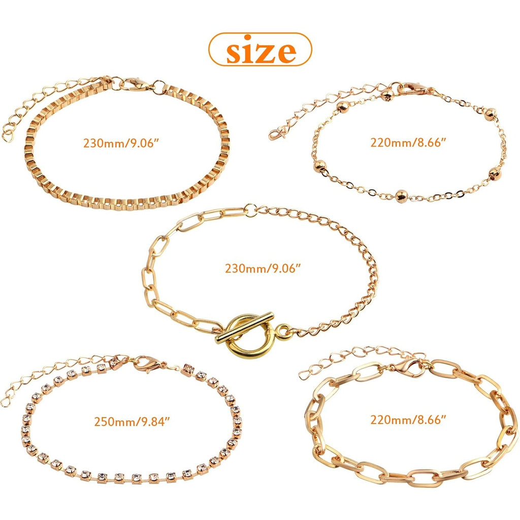 10pcs Adjustable Bracelet Chains with OT Toggle Clasp Lobster Clasps Alloy Bracelet Links with Rhinestone Extender Chains for Women DIY Jewelry Making Craft Supplies, 5 Styles