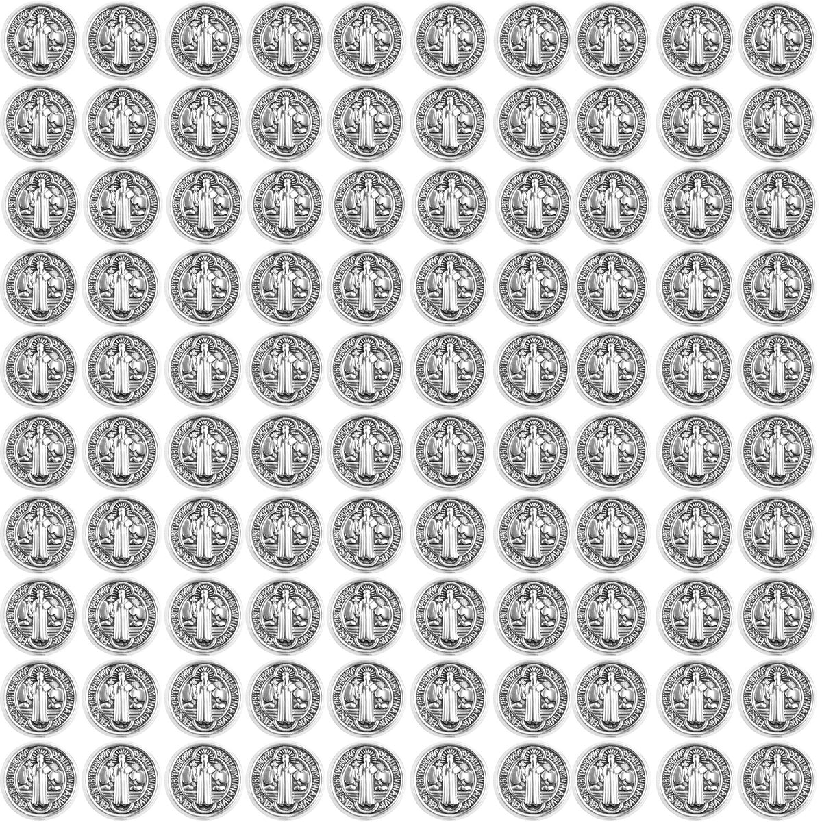 100pcs 9.5 mm Round Double-Sided Jesus Cross Spacer Beads Catholic Saint Benedict Beads Religious Loose Beads for DIY Rosary Bracelet Necklace Jewelry Making, 2 Colors