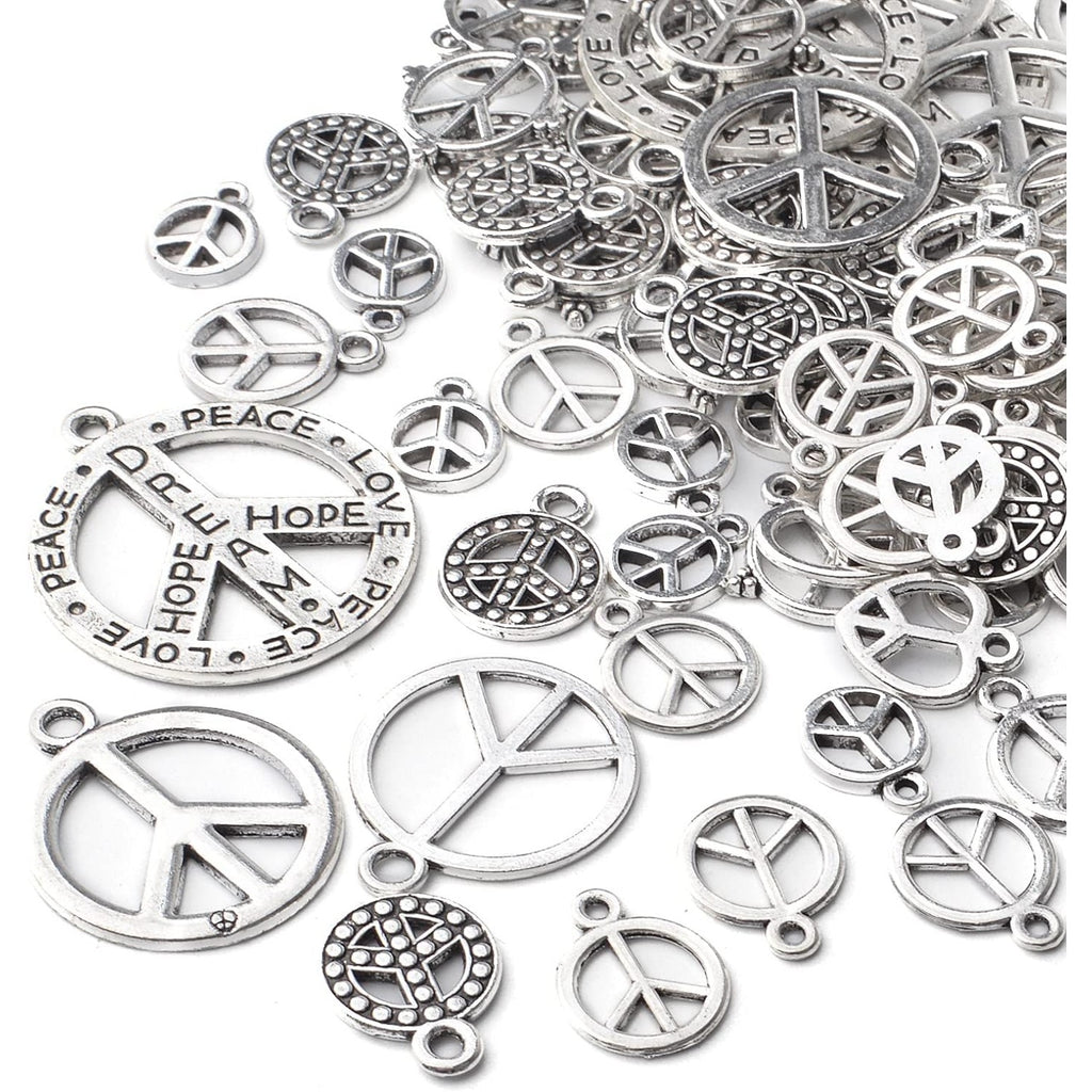 100g Antique Silver Peace Symbol Charms Alloy Peace Sign Charm Jewelry Pendant Charms for Necklace Bracelet DIY Jewelry Making Crafts Supplies