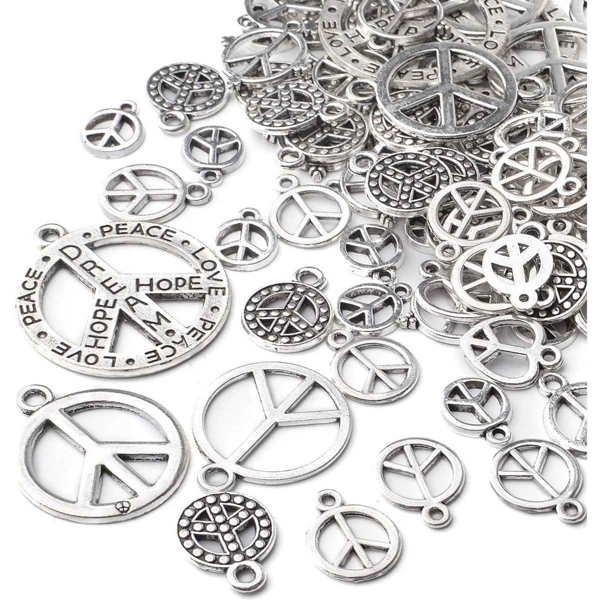 100g Antique Silver Peace Symbol Charms Alloy Peace Sign Charm Jewelry Pendant Charms for Necklace Bracelet DIY Jewelry Making Crafts Supplies