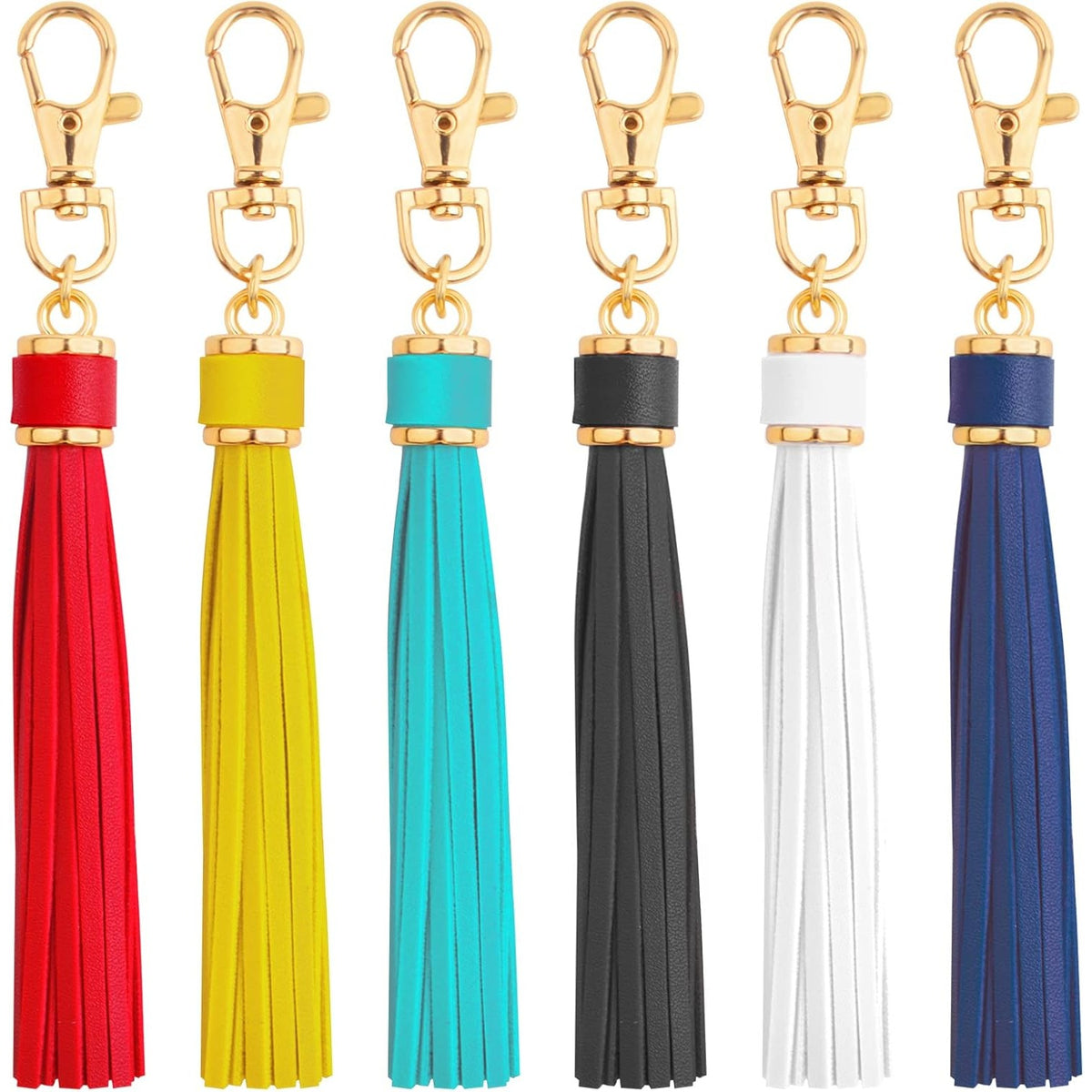 6pcs Colorful PU Leather Tassel KeyChains With Swivel Lobster Clasp Metal Tassel Key Chains Charm Handmade Accessories for Women Handbag Purse Phone Car Jewelry Making