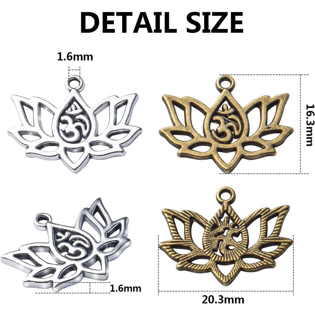 60pcs Lotus Charm Pendants Alloy Lotus Flower Beads Charms Flower Charms Crafts Supplies for DIY Necklace Earrings Jewelry Making Findings Accessory