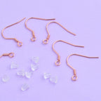 50pcs Stainless Steel French Earring Hooks Hypoallergenic Ear Wire Fish Hooks with 50pcs Silicone Earring Safety Backs for DIY Earrings Jewelry Making Supplies, Rose Golden