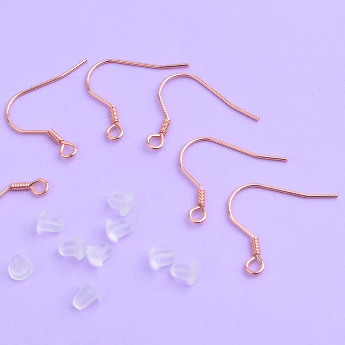 50pcs Stainless Steel French Earring Hooks Hypoallergenic Ear Wire Fish Hooks with 50pcs Silicone Earring Safety Backs for DIY Earrings Jewelry Making Supplies, Rose Golden