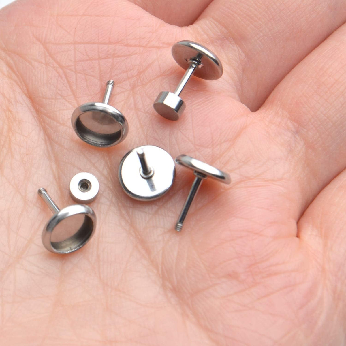 Stud Earring Bezels,10pcs 6mm Stainless Steel Hypoallergenic Cabochon Bezel Trays Gemstone Earring Posts Blanks Settings