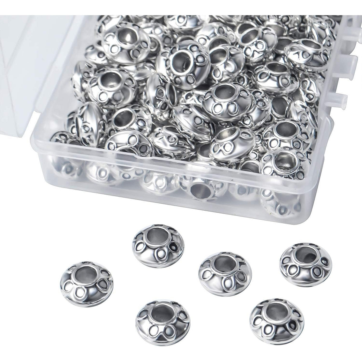 100pcs Antique Silver 8mm Spacer Beads Jewelry Beads Jewelry Spacers Beads with A Box for Jewelry Bracelets Necklace Making Crafts Supplies